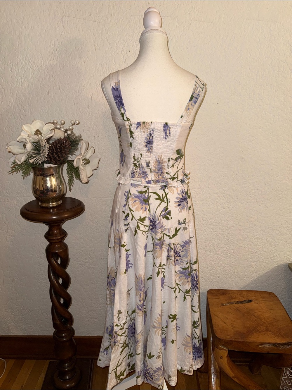 Reformation Anatolia Corset Tank & A-Line Midi Skirt linen Set white floral sz 4 - Picture 5 of 16